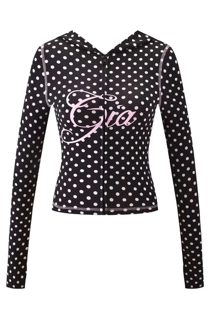Gia zip-up cap long sleeve high spring top & low waist micro flared pants