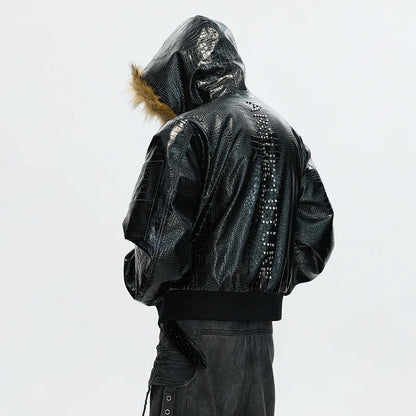 LUZHEN 2025 Winter New Original Reversible Wear Leopard Print Fur Hooded Padded Coat Men's Fashion Street Leather Parkas JY5630