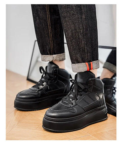 New 2025 Men's Thick Bottom Sneakers Spring Autumn Style Breathable Anti-Slip Heightening Casual Sports Platform Shoes