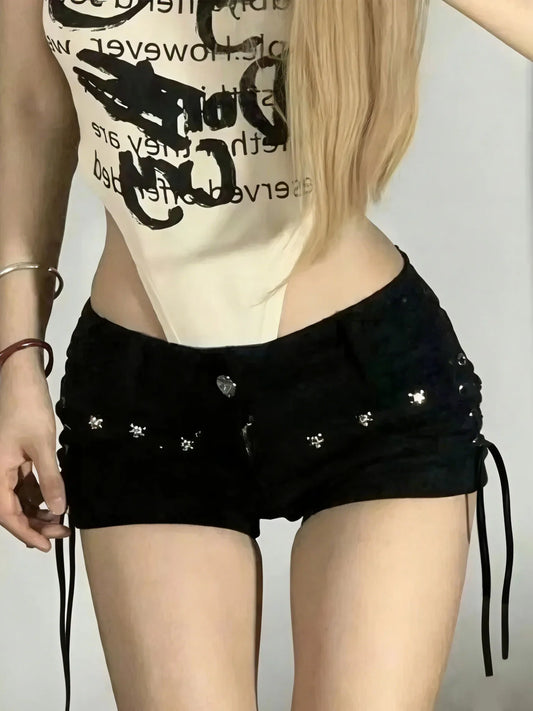 Shorts Women Skinny Creativity Lace-up Popular Streetwear Daily Personality Students Holiday Fashion Sexy American Retro Leisure