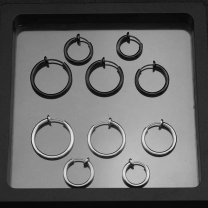 2Pcs Small Hoop Spring Ear Clips Earrings For Women Men Stainless Steel Painless No Piercing Stealth Fake Ear Jewelry 8-16mm
