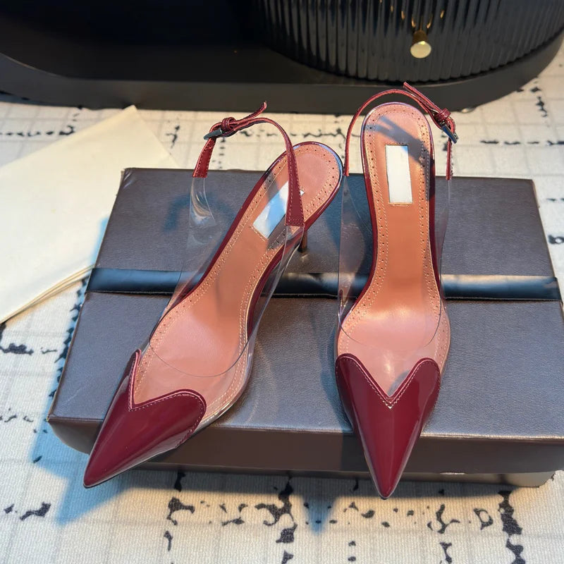 2026 New Design Heart-shaped Pointed Toe Backless Cool Shoes for Women Fashionable Transparent High-Heeled Bao Head Shoe