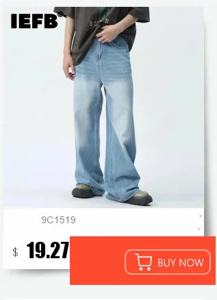 IEFB Summer Men's Denim Pants Old Blue Washed Male Jeans Straight Casual Menwear Loose Wide Leg Trousers New Fashion 9C354