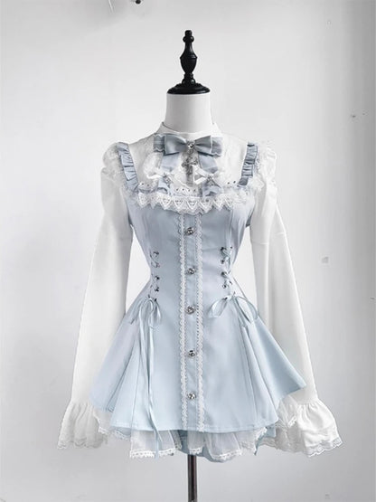 Japanese Style Lolita Sweet Dress Set 2026 New Vintage Plaid Cute Bow Short Sleeved Tops Jk Casual Y2k Shorts Girls Kawaii Set