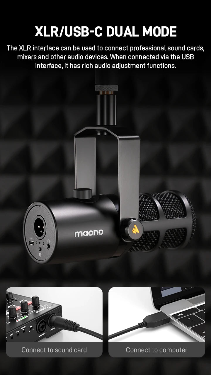 maono PD400X USB/XLR Dynamic Microphone All Metal With One-Touch Mute Headphone Jack And Volume Control For Podcasting Streaming