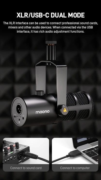 maono PD400X USB/XLR Dynamic Microphone All Metal With One-Touch Mute Headphone Jack And Volume Control For Podcasting Streaming