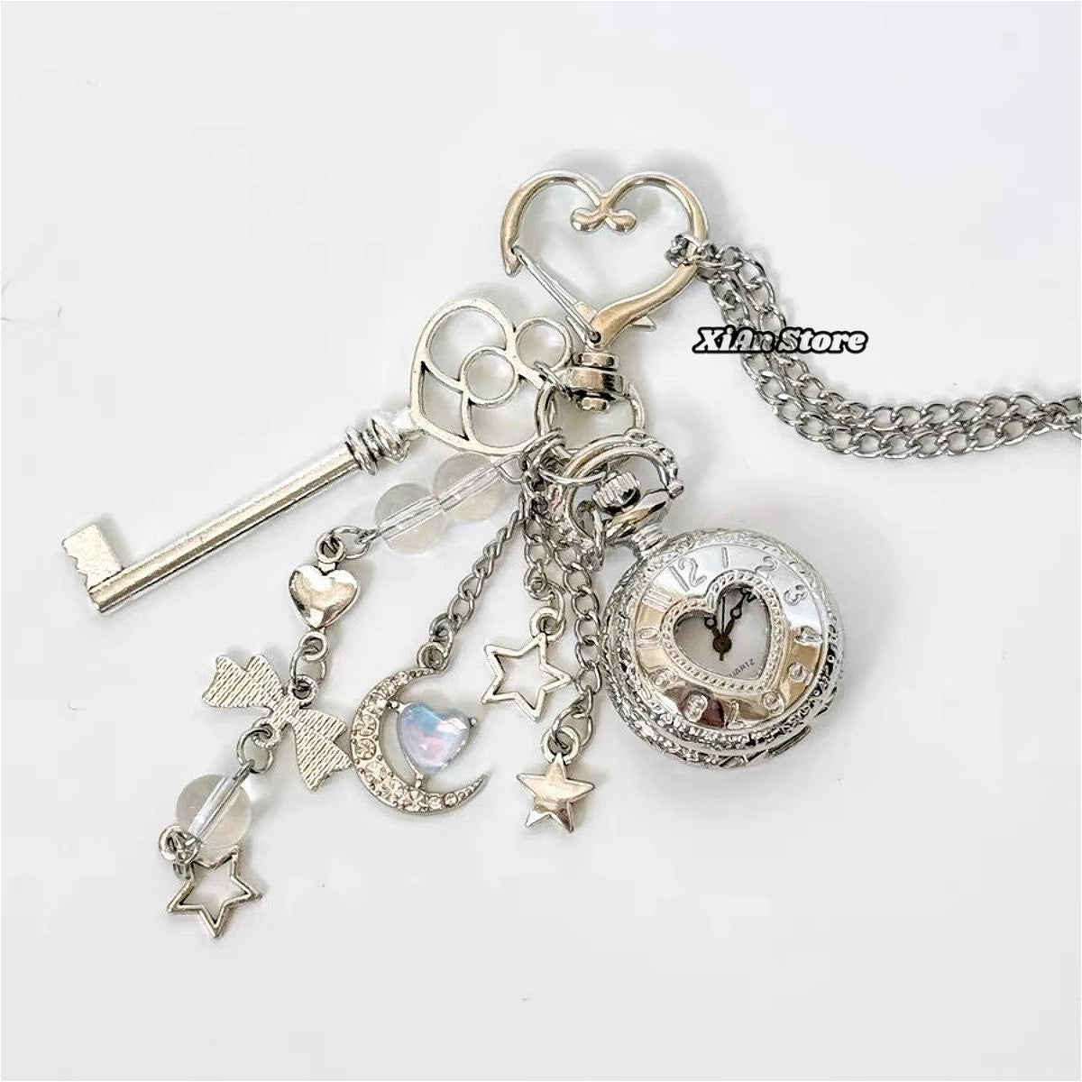 Original Hollow Heart Pocket Watch Chain keychain Design Steampunk Clock Vintage Necklace Pendant Jewelry Watch Men Women Gift