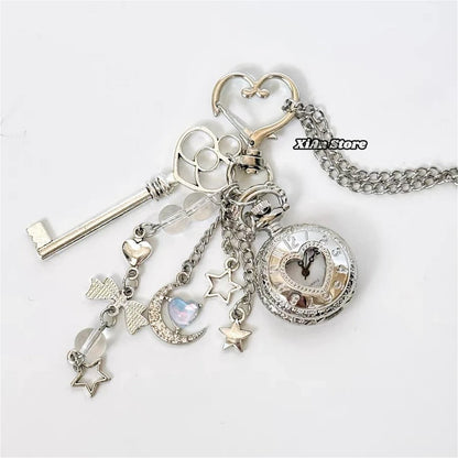 Original Hollow Heart Pocket Watch Chain keychain Design Steampunk Clock Vintage Necklace Pendant Jewelry Watch Men Women Gift