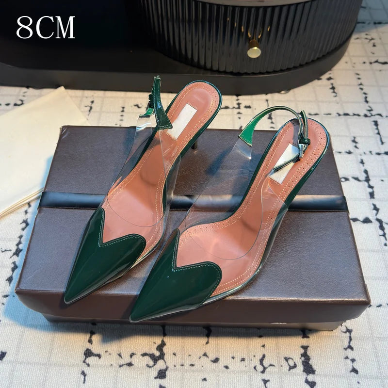 2026 New Design Heart-shaped Pointed Toe Backless Cool Shoes for Women Fashionable Transparent High-Heeled Bao Head Shoe