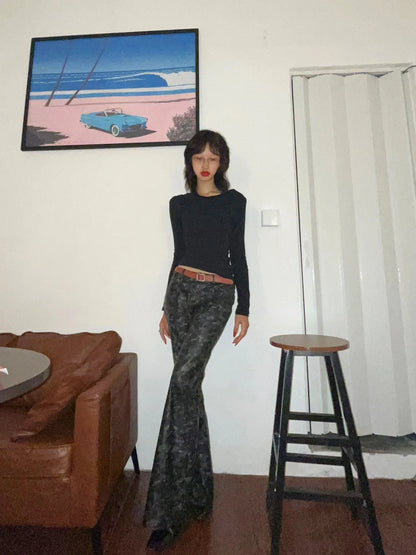 Karrram Japanese Y2k Hollow Out Tops Vintage Harajuku Beaded T Shirt 2000s Aesthetics Long Sleeve Slim T-shirts American Retro