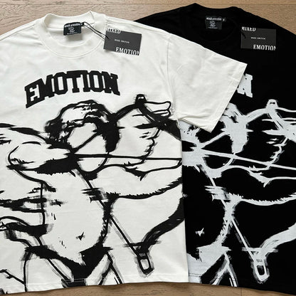 Fashion Brand MIXED EMOTION T-shirts Men Women Couple Streetwear Angel Print Summer Top Tee Round Neck Short Sleeve