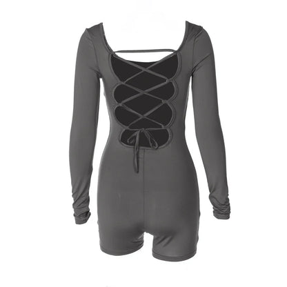 2025 Summer New Sexy Long-Sleeved U-Neck Tethered Straps Backless Butt-Lifting Yoga Jumpsuit Tight Women's Jumpsuit