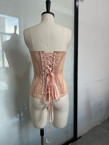 Spicy Girl Sexy Tight Corset Lace Hollow Sleeveless Strapless Top 2025 Summer Fashion Women Street Trendy Vest