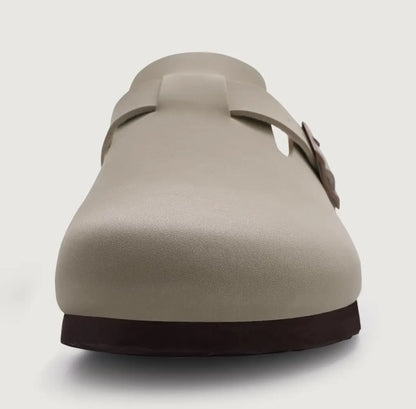 Comwarm Fashion Men Leather Sandals Summer Cork Footbed Slide Sandals Beach Sandals Unisex Brand Sandals with Adjustable Buckle