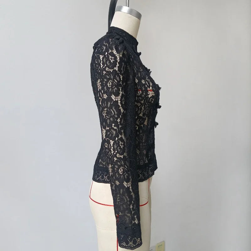White Lace Printed Shirts Tops Women Full Sleeve Hollow Out Single Breasted Patchwork Blouse 2026 Lady Fashion Shrug Shirts New