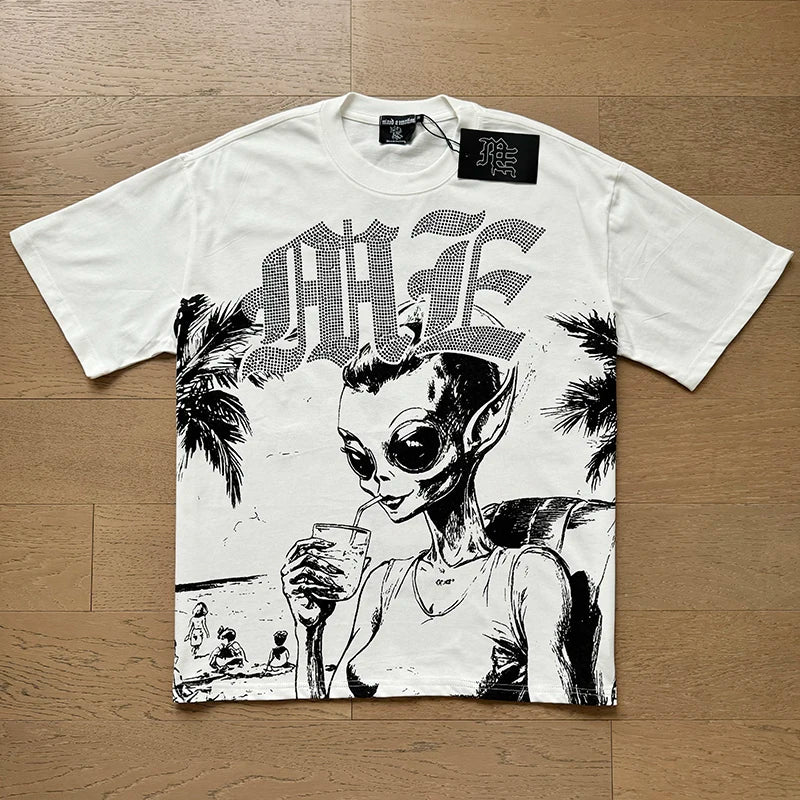 Fashion Brand MIXED EMOTION T-shirts Men Women Couple Streetwear Angel Print Summer Top Tee Round Neck Short Sleeve