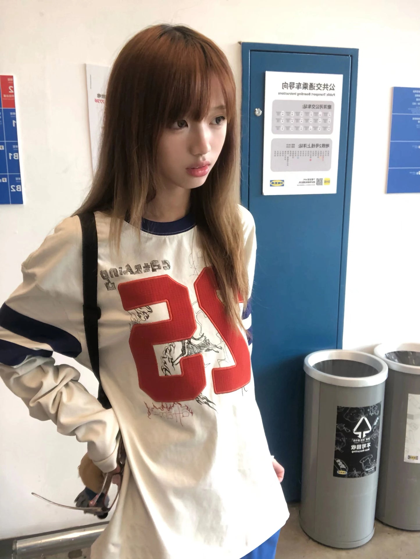 Karrram Japanese Y2k Number Print T-shirt 2000s Aesthetics Long Sleeve Jersey Tops Vintage Harajuku Streetwear American Retro