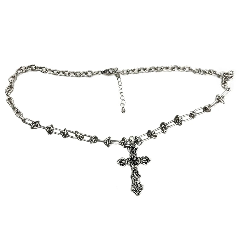Vintage Cross Pendants Necklace for Women Kpop Punk Chain Necklaces Long Korean Fashion Retro Jewelry on The Neck Gift
