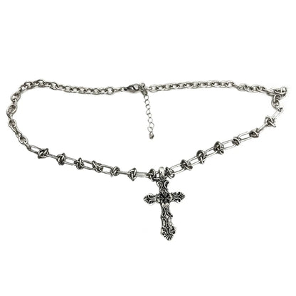 Vintage Cross Pendants Necklace for Women Kpop Punk Chain Necklaces Long Korean Fashion Retro Jewelry on The Neck Gift