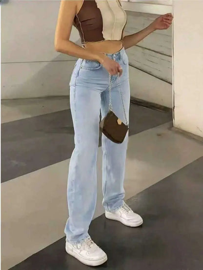 Women's High Waisted Baggy Jeans Denim Pants Y2K Aesthetic Vintage Design Loose Fit Comfortable Female Daily Casual Clothing