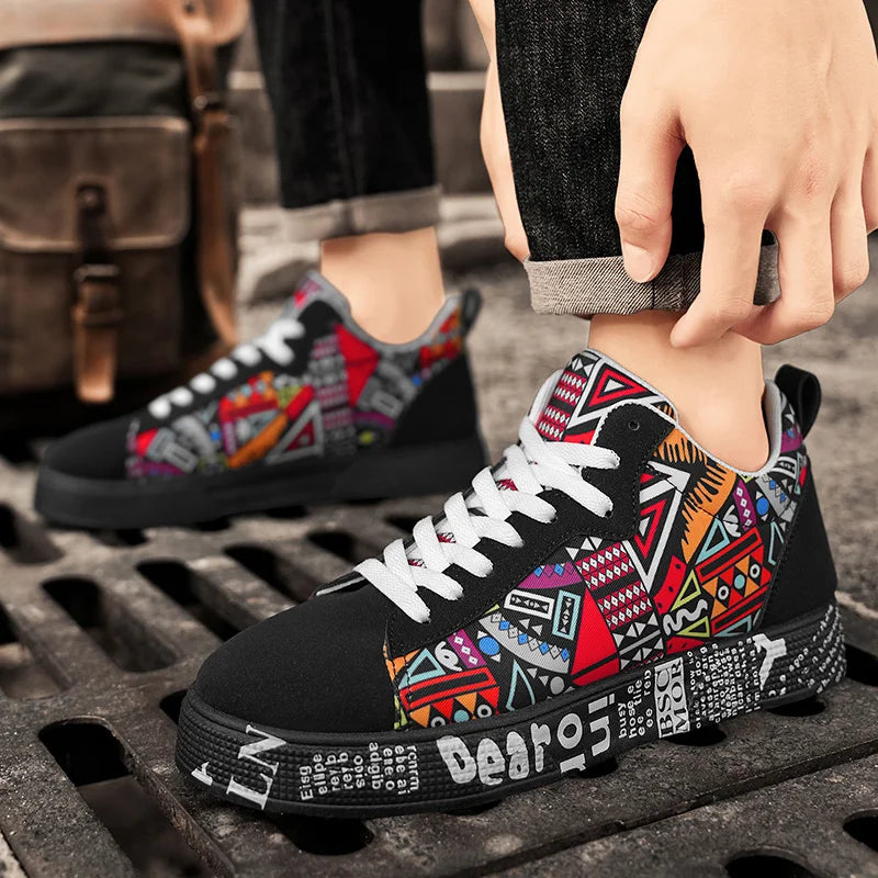 Breathable sports shoes, skateboard shoes, men's heart and music graphic design, couple casual shoes