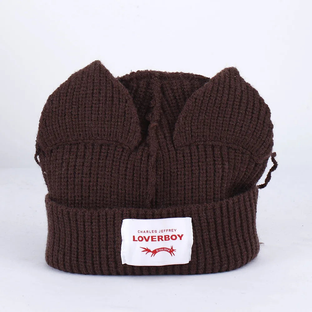 Winter Skullies Hat Unisex Cat Ear Hat Warm Crochet Knitted Hat Costume Beanie Hat Women Christmas Gift Hip-hop Cap Cold Hat