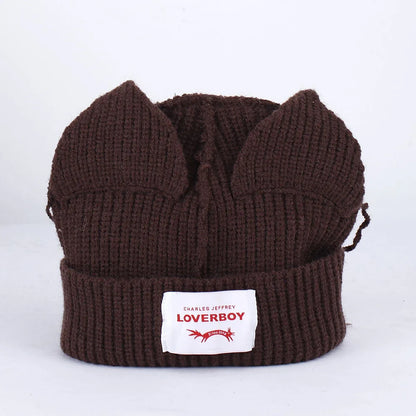 Winter Skullies Hat Unisex Cat Ear Hat Warm Crochet Knitted Hat Costume Beanie Hat Women Christmas Gift Hip-hop Cap Cold Hat