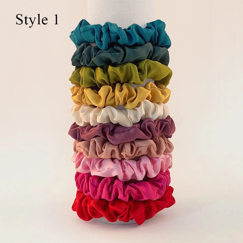10pcs/Set Colorfu Hair Bands Women Hair Tie Satin Silk Scrunchies Simple Girls Hair Accessories Fabric Loop Hair Rope Headwear