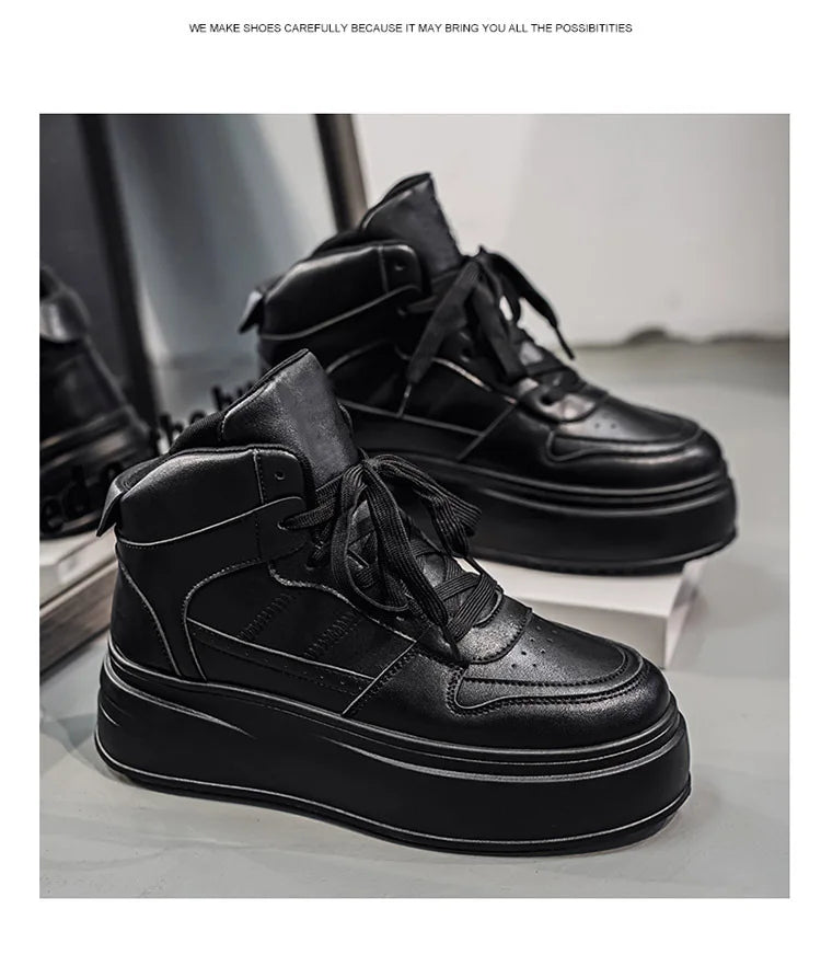 New 2025 Men's Thick Bottom Sneakers Spring Autumn Style Breathable Anti-Slip Heightening Casual Sports Platform Shoes