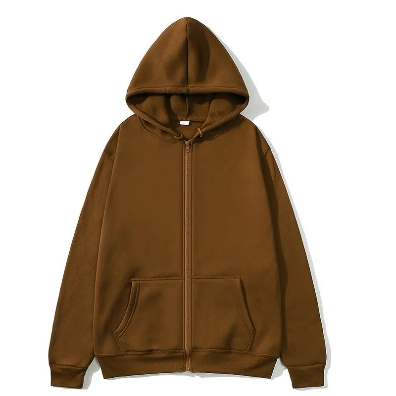 Men/Women zipper cardigan Hoodies pure color Casual Jacket Coats Fleece spring Autumn Sweatshirts Sports Streetwear men tops