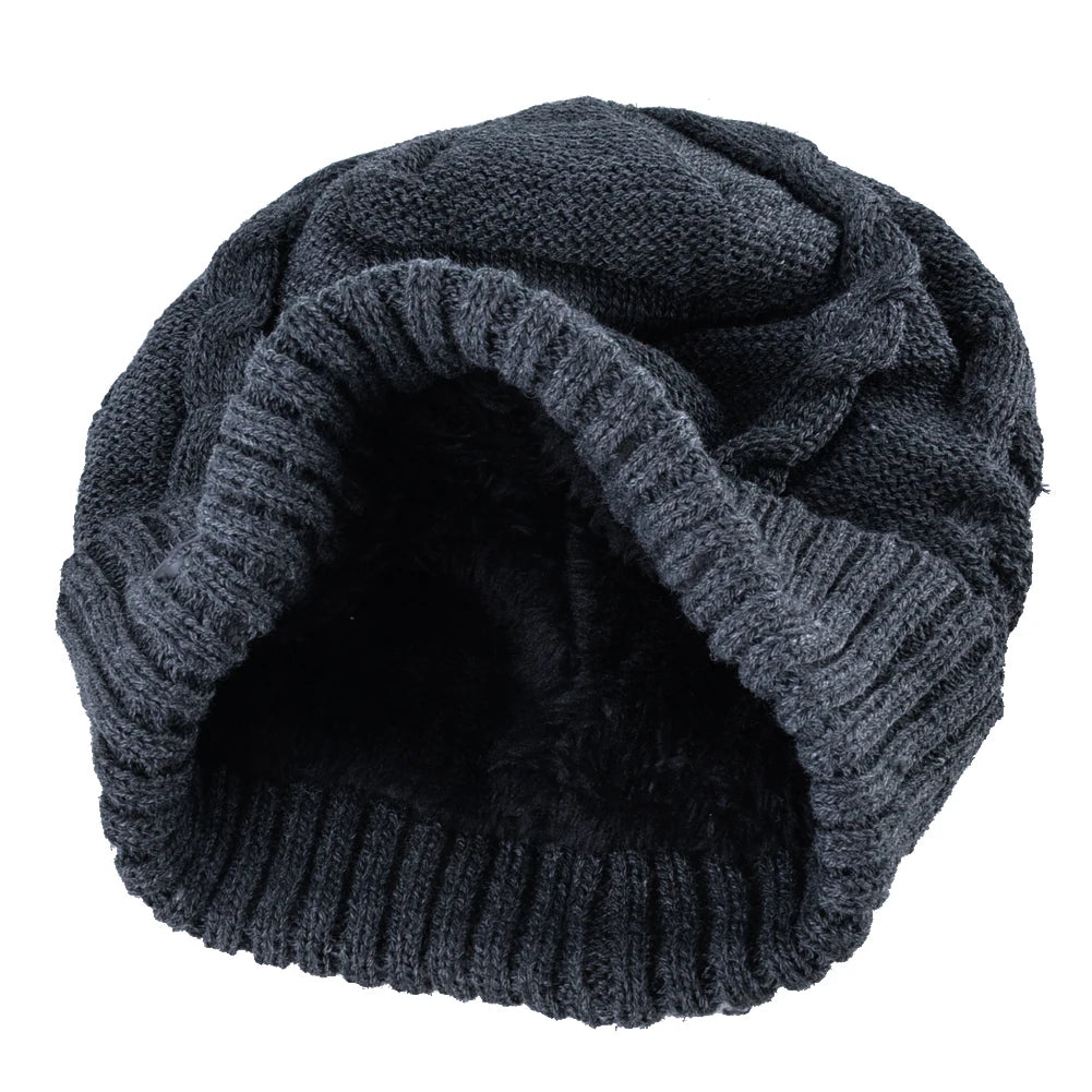 Winter Beanies Men Knitted Skull Pattern Solid Color Hat With Metal Skulls Skullies Beanies Men's Knit Thick Hats Add Velvet