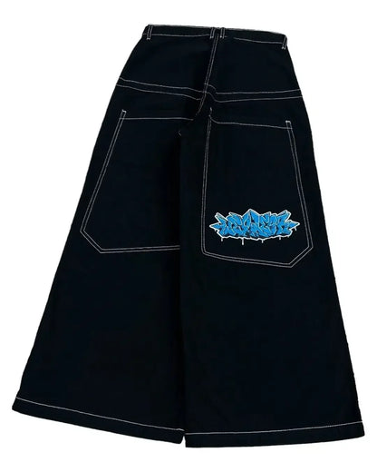 Harajuku Money Print Streetwear Jeans High Waist Wide Trouser Black Pants Streetwear Men Hip Hop Women Embroider Y2k Baggy Jeans