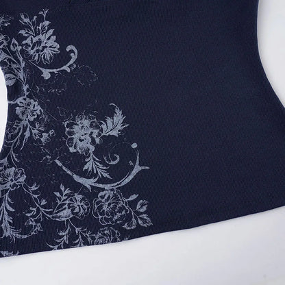 Pink Floral Print Women Fairy Y2K T-shirt Coquette V Neck Long Sleeve Tees Autumn Spring Casual Pullovers Tops Vintage Clothes