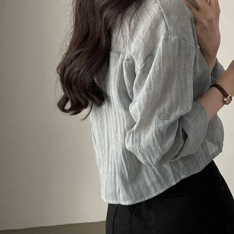 Trendy Shirt Blouse Simple Thin Pure Color Anti-UV Shirt Anti-fade Shirt Top Women Solid Color Sun Protection Shirt Streetwear