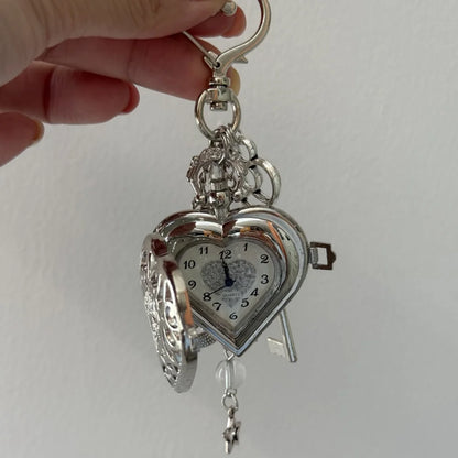 Original Hollow Heart Pocket Watch Chain keychain Design Steampunk Clock Vintage Necklace Pendant Jewelry Watch Men Women Gift