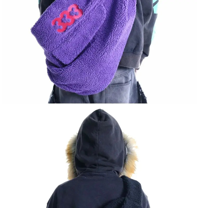 Women Fluffy Backpack Large Capcity Female Purple Y2k Sling Bag Men Casual Design Big Waist Bags 2024 Fashion Travel Backpacks