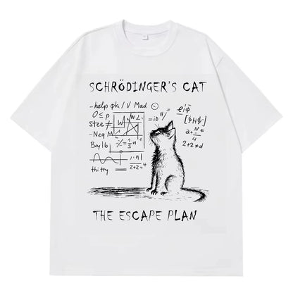 Schrodinger Cat Physics Quantum Mechanics Creative Print Summer Short-sleeved Cotton T Shirt Men Women Streetwear Loose T-shirts