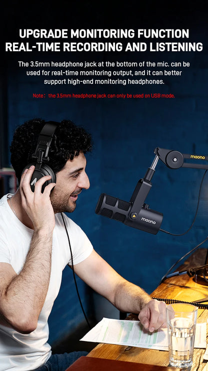 maono PD400X USB/XLR Dynamic Microphone All Metal With One-Touch Mute Headphone Jack And Volume Control For Podcasting Streaming
