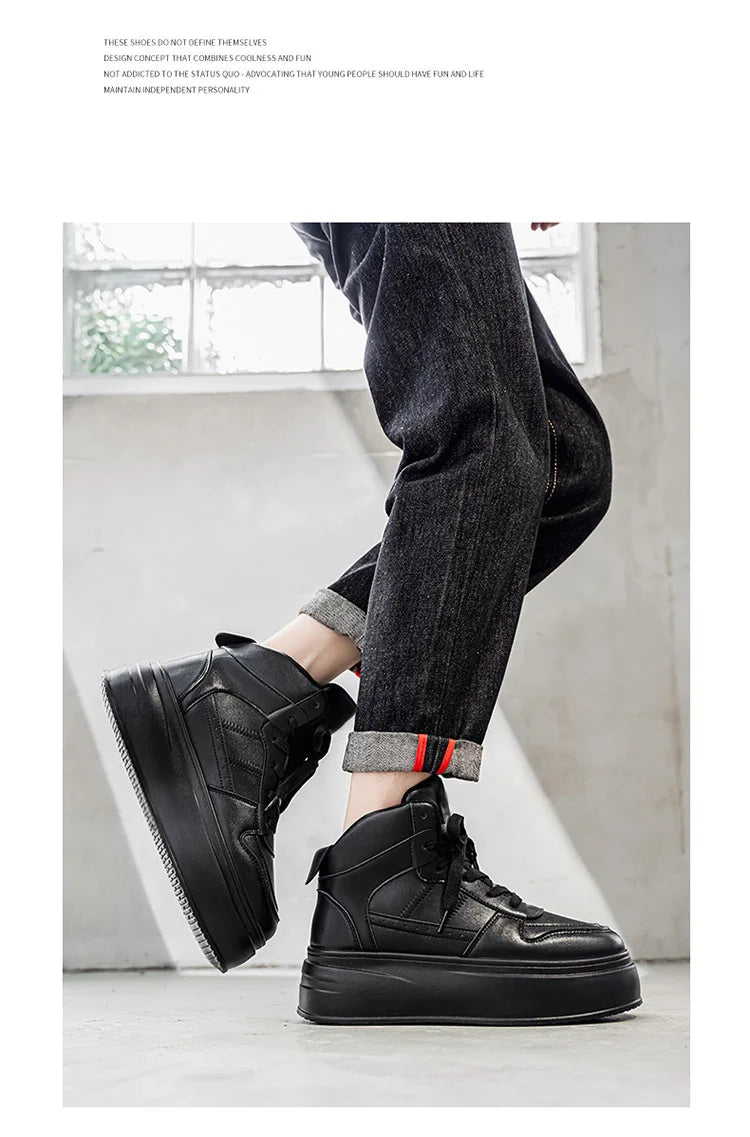 New 2025 Men's Thick Bottom Sneakers Spring Autumn Style Breathable Anti-Slip Heightening Casual Sports Platform Shoes