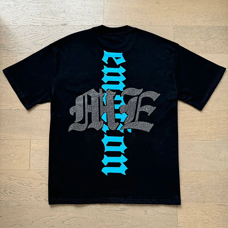 Fashion Brand MIXED EMOTION T-shirts Men Women Couple Streetwear Angel Print Summer Top Tee Round Neck Short Sleeve