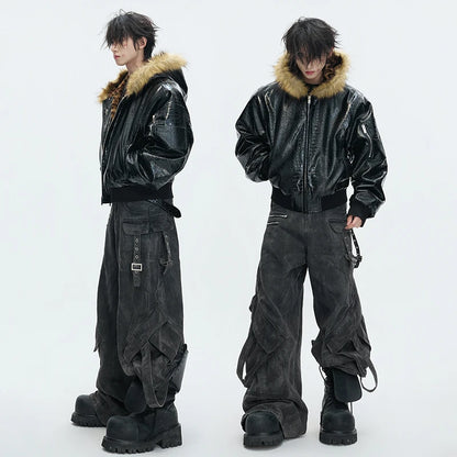 LUZHEN 2025 Winter New Original Reversible Wear Leopard Print Fur Hooded Padded Coat Men's Fashion Street Leather Parkas JY5630
