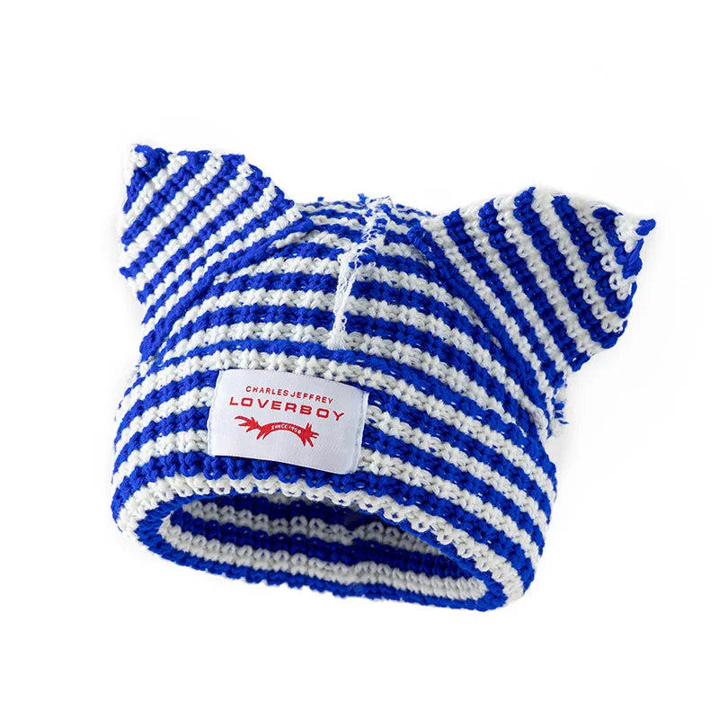Winter Skullies Hat Unisex Cat Ear Hat Warm Crochet Knitted Hat Costume Beanie Hat Women Christmas Gift Hip-hop Cap Cold Hat