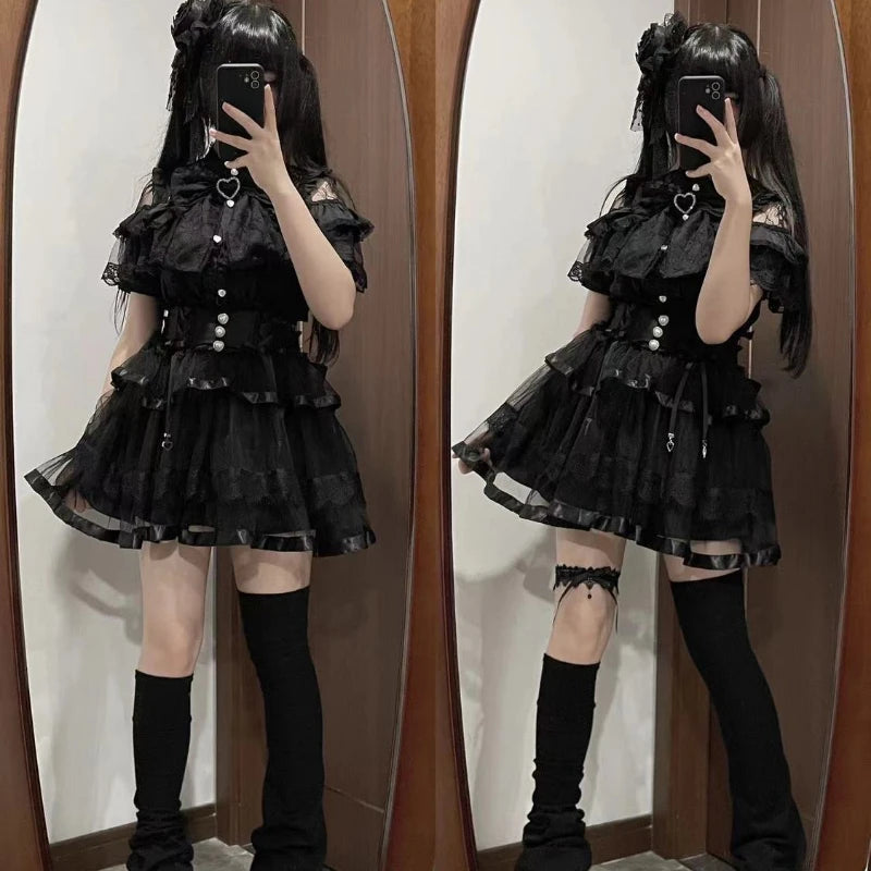 Japanese Kawaii Lolita Lace Patchwork Blouses Summer Women Harajuku Single Breasted Sweet Shirts Cute Girly JK Bow Tops Blusas