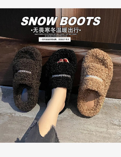 Thick Soled Plush Slippers for Autumn and Winter Versatile and Cute Fashionable and Small Waist Cotton Slippers for Home Use