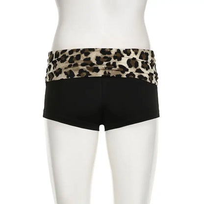 Contrast Patchwork Leopard Low Waist Slim Sexy Booty Shorts Womens Baddie Outfits