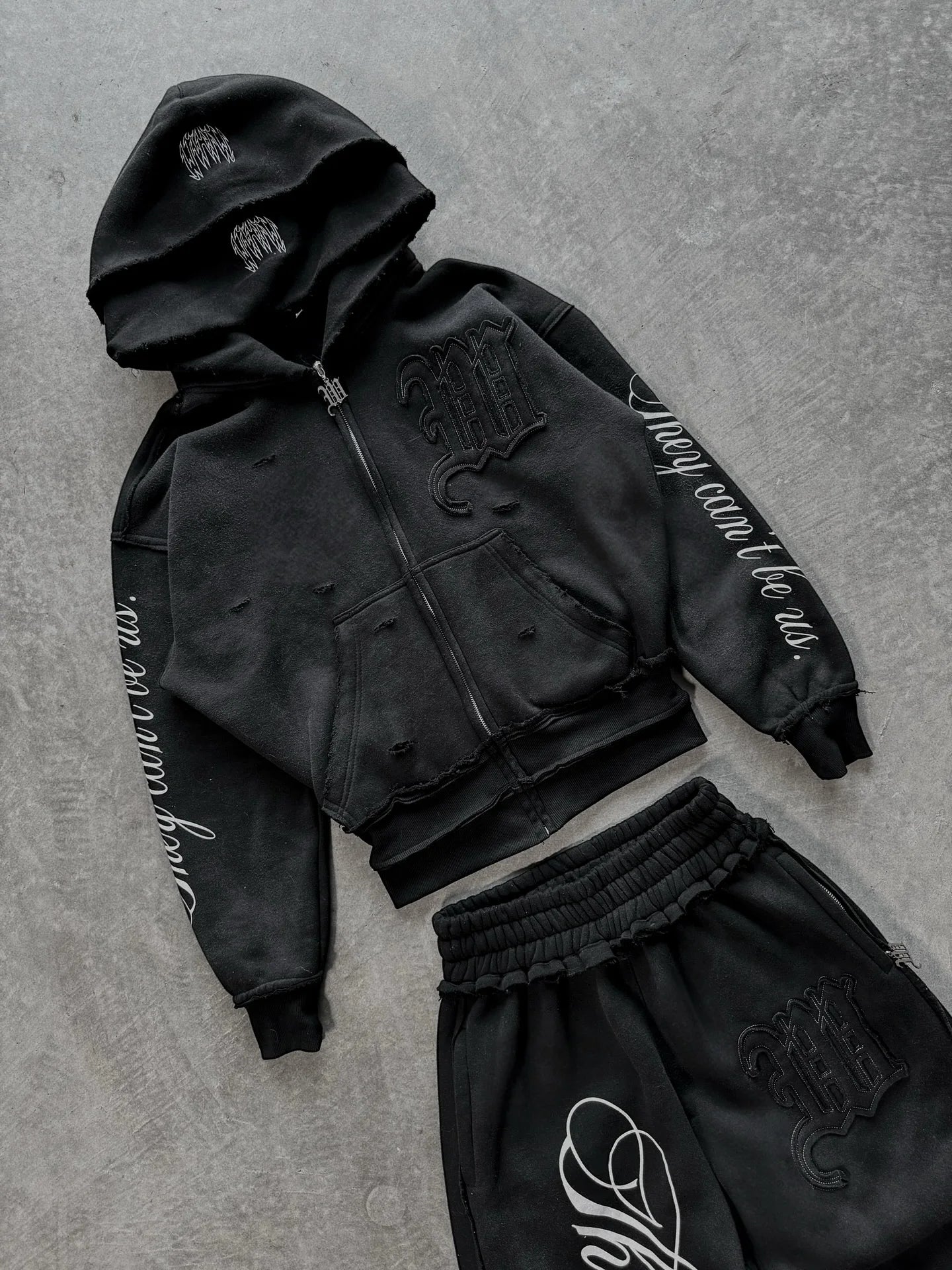 Y2K Harajuku Punk Gothic Loose Hooded Sweatshirt American Embroidered Patch Casual Double Hooded High Street Retro Sports Sui