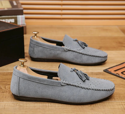 Fashion suede tassel men's casual leather shoes sneakers for lazy people  comfortable driving shoes