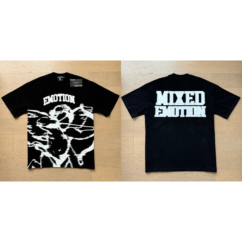 Fashion Brand MIXED EMOTION T-shirts Men Women Couple Streetwear Angel Print Summer Top Tee Round Neck Short Sleeve
