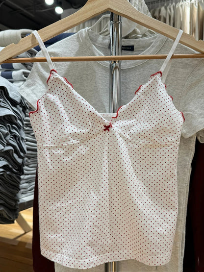 Floral Print Bow V Neck Camis Women Chic Lace Trim Sleeveless Slim Crop Tops Vest Sweet Casual Fashion Raw Hem Tank Top Y2k New