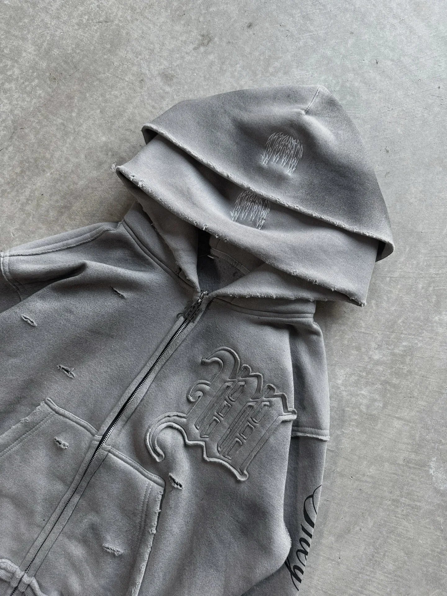 Y2K Harajuku Punk Gothic Loose Hooded Sweatshirt American Embroidered Patch Casual Double Hooded High Street Retro Sports Sui